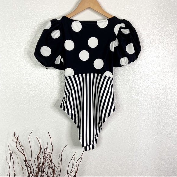 NEW! TABITHA BROWN x Target One Piece Swimsuit Puff Sleeve Polka Dot Stripes - Picture 5 of 10